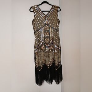 Black and Gold Beaded "Flapper" Dress